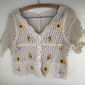 Crochet Cardigan with Sunflower Embroidery